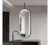 LED Bathroom Mirror with Lights, 3 Colors Dimmable Vanity Mirror Ceiling Mounted Hanging Mirrors, Metal Frame Oval Wall Mirror HD Glass for Makeup(40cmx70cm)