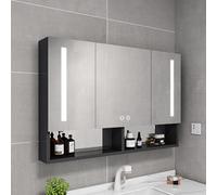 LED Bathroom Mirror with Lights - Smart Aluminum Medicine Cabinet Anti-Fog Vanity Mirror Touch Switch Hair Dryer Holder Storage Black Color.