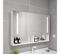 LED Bathroom Mirror with Lights Smart Aluminum Medicine Cabinet Anti-Fog Vanity Mirror Touch Switch Hair Dryer Holder & Storage - White Color.
