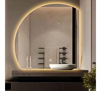 LED Bathroom Mirror With Lights Wall-Mounted Vanity Mirror Backlit Mirror Dimmable Semicircle Touch Control Shatterproof With Anti-Fog Wall Mirror Apartment Living Room Bedroom ( Color : Left cut , Si