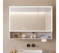 LED Bathroom Mirror with Medicine Cabinet, Stepless Dimming Makeup Mirror, Anti-Fog Technology, Smart Touch Switch, and Integrated Storage for Paper - Modern Vanity Lighting.