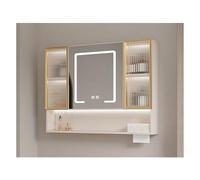 LED Bathroom Mirror with Storage Anti-Fog Wall-Mounted Vanity Mirror Modern Bathroom Lighting Sleek Design Ideal for Makeup and Grooming Space-Saving Solution