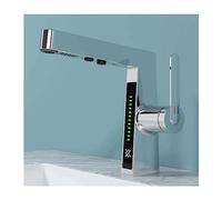 LED Bathroom Sink Faucet,Bathroom Faucet with Pull Out Sprayer,Temperature Digital Display Brass Basin Mixer Tap with 2 Spray Modes,Single Handle,Gray