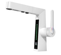 LED Bathroom Sink Faucet,Bathroom Faucet with Pull Out Sprayer,Temperature Digital Display Brass Basin Mixer Tap with 2 Spray Modes,Single Handle,Gray