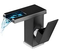 Led Bathroom Sink Faucet, Matte Black Waterfall Single Hole Single Handle Waterfall Bathroom Faucet, Rv Bath Vanity Faucets, Basin Mixer Tap, Bathroom Faucets for Sink 1 Hole, Open Spout Interesting