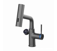 LED Bathroom Sink Mixer Tap with Digital Temperature Display Single Handle Basin Faucet for RV Laundry Room & Utility SinkModern White Design