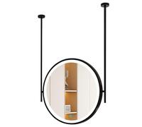 LED Bathroom Vanity Mirror - Round Floating Wall Mirror with Metal e & Double Boom, Ceiling Hanging Decorative Make-up Mirror - 50CM/19.7INCH, Black