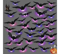 LED Bats Stickers, 3D Bats Wall Sticker Light Halloween Decoration LED Bats Light Wall Decor Halloween 3D Bat Wall Stickers Realistic Bat Attack Sticker for Home Window (36pcs)