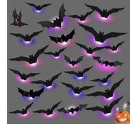 LED Bats Stickers, 3D Bats Wall Sticker Light Halloween Decoration LED Bats Light Wall Decor Halloween 3D Bat Wall Stickers Realistic Bat Attack Sticker for Home Window (24pcs)