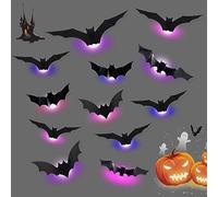 LED Bats Stickers, 3D Bats Wall Sticker Light Halloween Decoration LED Bats Light Wall Decor Halloween 3D Bat Wall Stickers Realistic Bat Attack Sticker for Home Window (12pcs)
