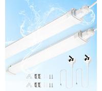 LED Batten Light 2ft 4ft 6500K - 1660lm Plug-in Ceiling Light, 2-Pack 2ft Garage Lights Mains Powered, IP65 Waterproof LED Tube Light for Shed Loft Workshop Office Bedroom Kitchen (2-Pack 2ft)