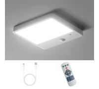 LED Battery Lamp with Motion Sensor, Wireless Ceiling Light without Power Connection, Magnetic Mountable, Dimmable with Remote Control, Rechargeable Battery Operated Ceiling Light for Hallway,