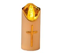 Led Battery Operated Candles - Reusable, Long-Lasting Decoration Grave Lights, Timer Pillar Candle | Flameless Columnar Led Candle with A Gold Cross Suitable for Cemetery Memorials