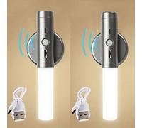 LED Battery Operated Wall Light with Motion Sensor Indoor Dimmable Wall Lampe Magnetic Lamp USB Rechargeable Wall Socnce Lighting Stick-On Night Lights for Entrance Hallway Staircase (Grey,2 Packs)