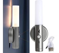 LED Battery Operated Wall Light with Motion Sensor Indoor Dimmable Wall Lampe Magnetic Lamp USB Rechargeable Wall Socnce Lighting Stick-On Night Lights for Entrance Hallway Staircase (Grey,1 Pack)