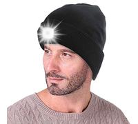 LED Beanie Hat with Light Built in USB Rechargeable Rechargeable Head Torch USB Winter Lighted Headlight Gift for Men and Women Hat with Torch Built in Stocking Fillers Gifts for Dad Black