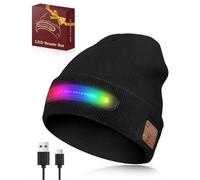 LED Beanie Hat with RBG Light & V5.0 Bluetooth in USB Rechargeable Unisex Rechargeable Head Torch USB Winter Headlight Gift for Men and Women Hat Stocking Fillers Gifts for Husband Black