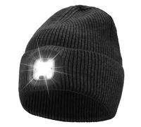 LED Beanie with Light, 5 LED USB Rechargeable Headlamp Cap, Winter Warmer Knit Hat with Wave-Activated Sensor Light, Hat with Torch for Hiking Biking Camping Jogging, Tech Gifts for Men, Women(Black)