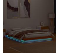 LED Bed Frame without Mattress Wax Brown 150x200 cm King Size Solid Wood Berkfield Home Brown King