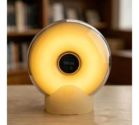 LED Bedside Lamp with Touch Control, Adjustable Brightness, 3 Color Lighting, 4 White Noise Sounds, Donut-Shaped Ambient Speaker for Living Room, Bedroom, Desk