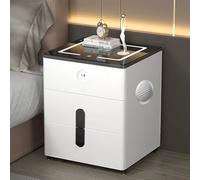 LED Bedside Table with Charging Station, Nightstand with 2 Drawers, Modern Bedside Cabinet with Bluetooth for Bedroom Living Room Home Furniture,White