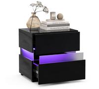 LED Bedside Table with Drawers Remote Control Nightstand w/22 Dynamic Modes