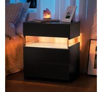 LED Bedside Table with Multi-Colour RGB Light, 3 Storage Drawers, Stylish Nightstand with Acrylic Board, 50L x 37.5W x 60H cm, Black Aosom.UK