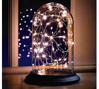 mysmartbuy.com LED Bell Jar Light - 23cm Battery Powered Glass Dome Cloche Ornament with Warm Yellow LED Fairy String Lights - Indoor Home Tabletop Centrepiece Windowsill Bedside Lamp Decor