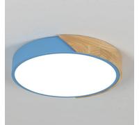 Led Blue Ceiling Light 24W Cool Light Flush Mount 30 Cm Round Wood