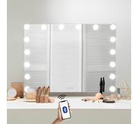 Light Up Hollywood Mirror 80cm x 60cm 16 LED Vanity Makeup Table Wall Touch Screen 3 Colour Modes Bluetooth Speaker 2 Charging Ports USB-A & USB-C Microfibre Cleaning Cloth 10 x Magnification Mirror