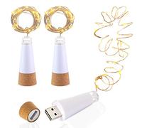 LED Bottle Cork Lights, USB Powered Rechargeable, 6.2ft(1.9m) Copper Wire with 20 LED Starry String Lights, for DIY Decor Outdoor BBQ Gathering Party Wedding Holiday (3pcs, Warm White)