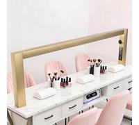 LED Bright Nail Tech Lamp for Desk, Half Moon Nail Lamp, 3000K-6000K, Manicure Lamp Table Light with Knob Display Screen, Built-in Power Strip and USB Charging Port(Gold)