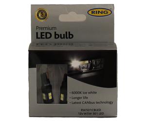 LED Bulb 12V W5W 6000K-LED - Long Life - Twin Pack - Off Road - RING RW501CBLED