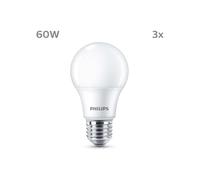 LED Bulb - PHILIPS - 60 W - E27 - Warm White - Frosted - Non-Dimmable - 3 pieces