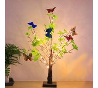 LED Butterfly Birch Tree Lights,Bell leaf Butterfly LED Birch Tree Lights,Table Mini Bonsai Tree Lamp,USB/Battery Operated Light,Adjustable Branches for Easter and Spring Decoration (B)