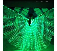 LED Butterfly Wings, 57 Inch Multicolor Light Up Illuminated Fairy Wings Belly Dance Costume with Telescopic Sticks for Adults Christmas Halloween Party (Green)
