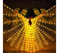 LED Butterfly Wings, 57 Inch Multicolor Light Up Illuminated Fairy Wings Belly Dance Costume with Telescopic Sticks for Adults Christmas Halloween Party (Yellow)