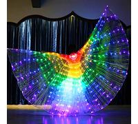 LED Butterfly Wings, 57 Inch Multicolor Light Up Illuminated Fairy Wings Belly Dance Costume with Telescopic Sticks for Adults Christmas Halloween Party (Multicolored)