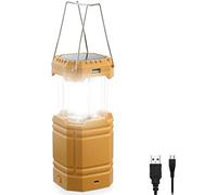 LED Camping Lantern for Emergency, Ultra Bright Outdoor Solar Flashlight with 35 Hours Play Time, Hand Crank Collapsible LED Tent Light, Portable USB Charger Yellow