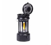 LED Camping Light with Fan 5-Blade Strong Wind 250 Lumens COB Stepless Dimming 1200mAh Rechargeable Foldable Tent Lamp for Outdoor Hiking Black(black)