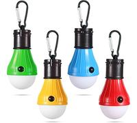 LED Camping Tent Lantern, Portable Outdoor Waterproof Emergency Light Bulb, Battery Powered with Clip Hook, Super Bright, for Hiking, Party,Camping, Fishing, Power Failure (4 Packs, Multi-Color)