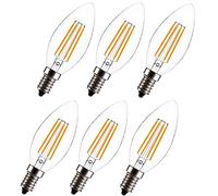 LED Candelabra Bulb, Dimmable C35 4W LED Filament Candle Bulb, E14 Base, Warm White 2700K, LED Light Bulb 40W Equivalent, 220-240VAC, 6 Pack (Bullet Top-Clear Cover, 4 Watt)