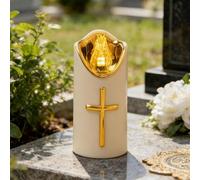 LED Candle Lights for Graves, Battery Operated Flameless Memorial Candles with Realistic Flicker Effect Reusable Outdoor Tomb Lights for Cemetery (White)