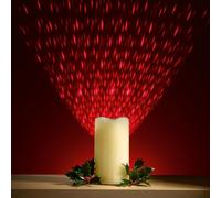 LED Candle With Light Projector - Battery Powered Real Wax Flame Free Realistic Flickering Candle with Red Projection Laser, Festive Christmas Xmas Tabletop Decoration - Measures H15cm x 8cm Diameter