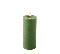 LED Candle with Timer Function 7 x 19 cm Wax - Flickering Flame Effect - Real Wax Candle Battery Operated - Wax Candle Pillar Candle Rustic Green Warm White