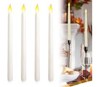 LED Candles, 4 Pieces Long White Slim LED Candles, with 3D Flickering Flame, Fake Candles Swinging Flame for Party Wedding Deco Festival Decoration Dinner Light (No Battery Included)