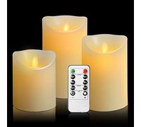LED Candles Flameless Candles 300 Hour Decorating Pillars, Set of 3, 10 Buttons Remote Control with 24 Hour Timer Function (3 * 1, Ivory)