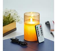 LED Candles, Rechargeable LED Candles with Glass, Halloween Candles, LED Candles with Remote Control, Flameless Flickering Candles, USB Charging Cable Included,Brown