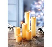 LED Candles, Set of 6 Flameless Candles 5.5cm, 7.5cm, 10cm, 12.5cm, 17.5cm Real Wax Battery Candle Skinny Pillars, Realistic, Battery Operated, Ivory