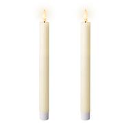 LED Candles with Timer Function 24 cm Wax - Set of 2 Real Wax Candles Battery Operated - Flickering Flame Effect - Wax Candles Taper Candles Rustic Cream Warm White